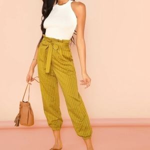 SHEIN GOLD HIGH-WAIST BELT PANTS
